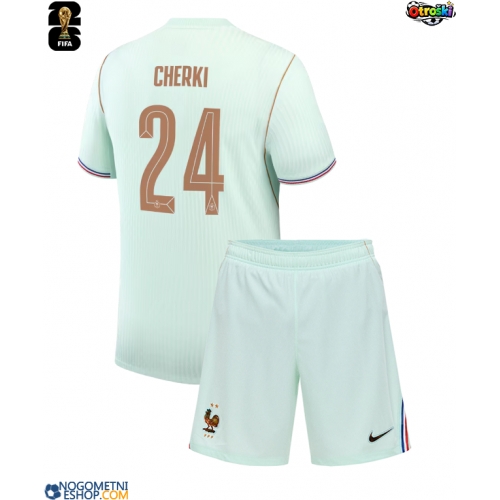 Otroški Nogometni dresi Francija Rayan Cherki #24 Gostujoči SP 2026 Kratek Rokav (+ Kratke hlače)